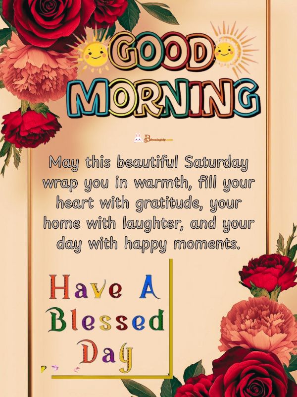 Beautiful Good Morning Saturday Blessings – Warm Saturday morning filled with gratitude, laughter, and happy moments for a joyful weekend