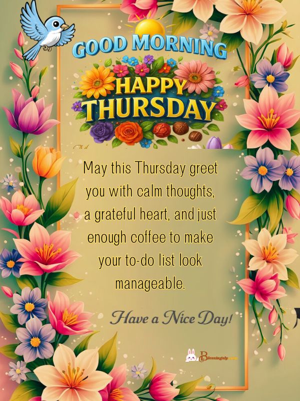 Sweet good morning Thursday blessings quote with a peaceful sunrise background sharing love, gratitude, and positive wishes for a beautiful day