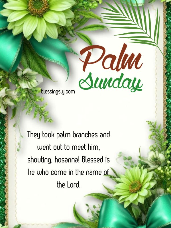 blessed palm sunday 2026 greetings with prayers, palm branches, and joyful Christian celebration
