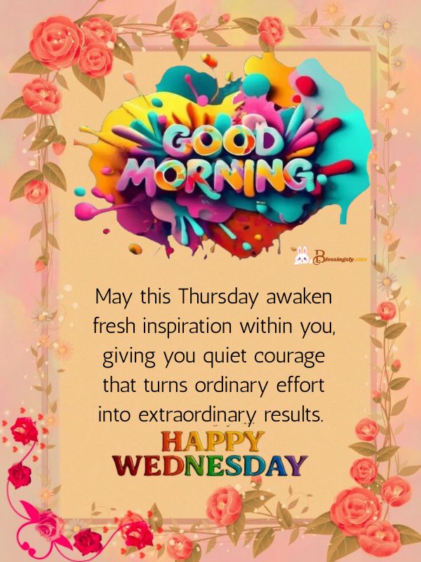 Inspirational good morning Thursday blessings quote over a golden sunrise background encouraging faith, strength, and positive motivation