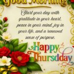 Thankful Thursday morning blessings quote with soft morning light expressing gratitude, appreciation, and peaceful good wishes