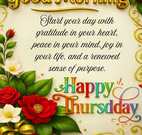Thankful Thursday morning blessings quote with soft morning light expressing gratitude, appreciation, and peaceful good wishes