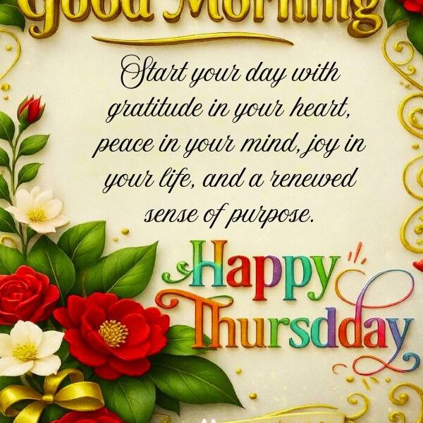 Thankful Thursday morning blessings quote with soft morning light expressing gratitude, appreciation, and peaceful good wishes