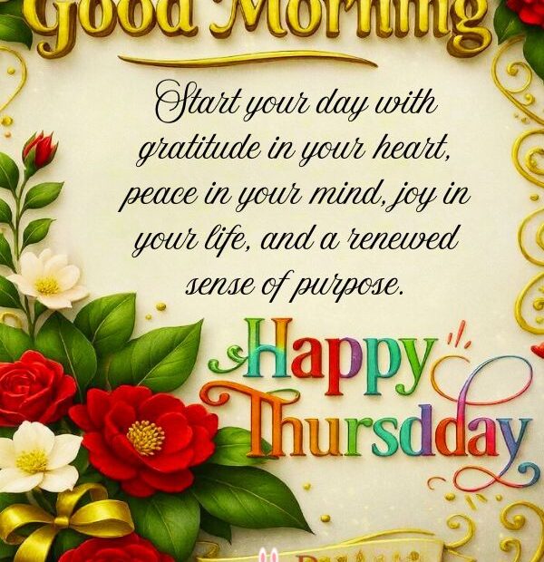 Thankful Thursday morning blessings quote with soft morning light expressing gratitude, appreciation, and peaceful good wishes