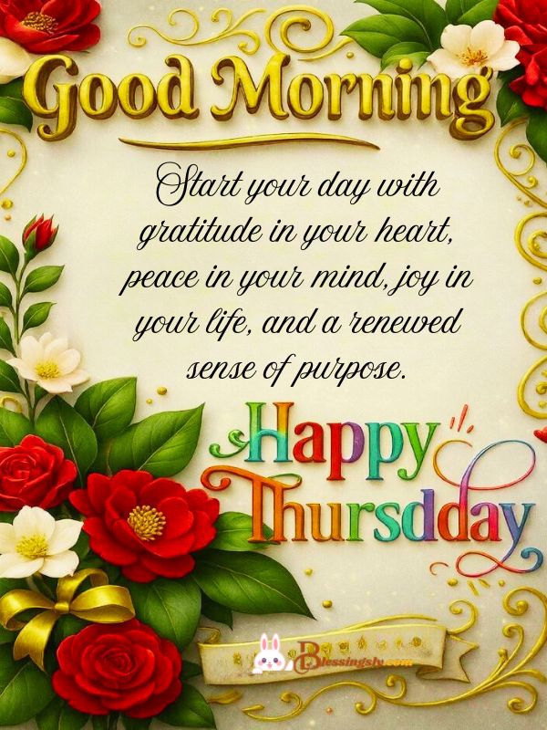 Thankful Thursday morning blessings quote with soft morning light expressing gratitude, appreciation, and peaceful good wishes