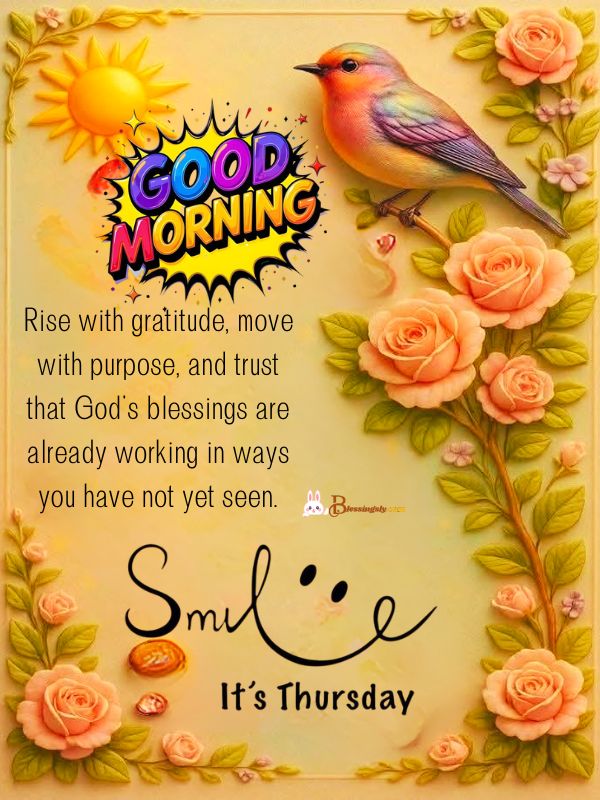 Short Thursday morning blessings image with uplifting message, bright background, and motivational vibes to start the day with positivity